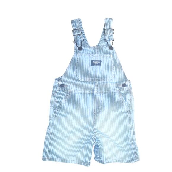 OshKosh B'gosh Train Conductor Overalls Blue White Size 24 Months - Picture 1 of 8